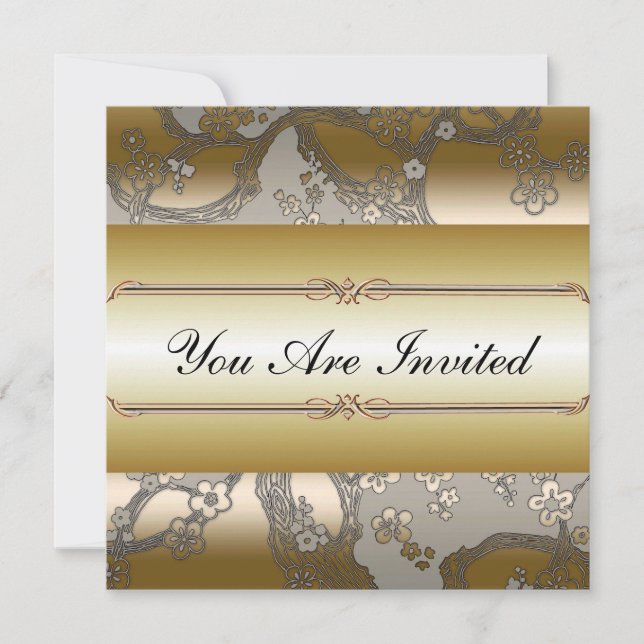 Invitaciones asiáticas a la Fiesta Floral Gold y S (Anverso)