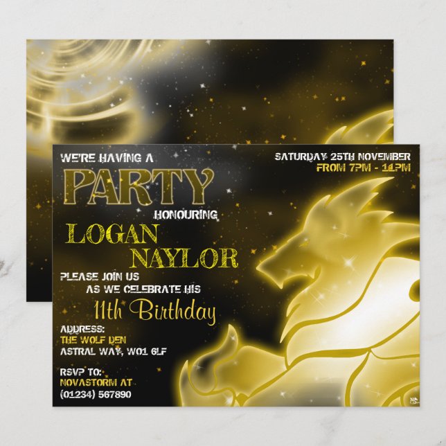 Invitaciones Astral Glow de Lobo de Tormenta (Anverso / Reverso)