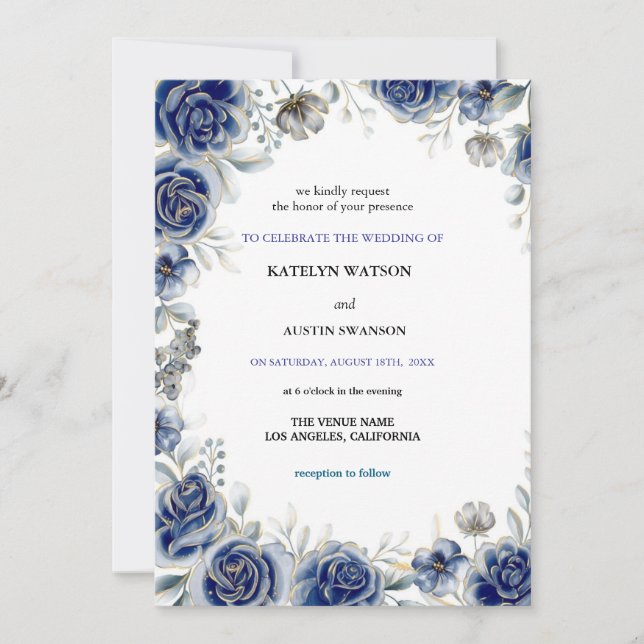 invitaciones azul boda modernas (Anverso)