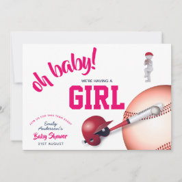 Invitaciones azul PINK de Baby Shower de béisbol c