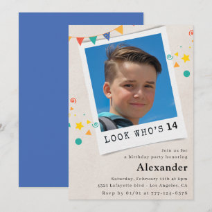 Invitaciones azules con foto para cumpleaños 14 se