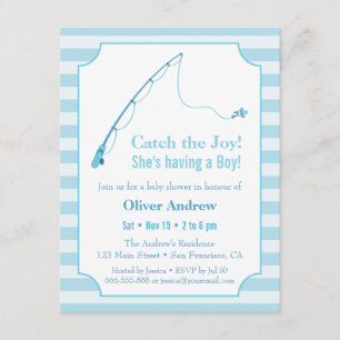 Invitaciones azules de baby shower con tema de pes