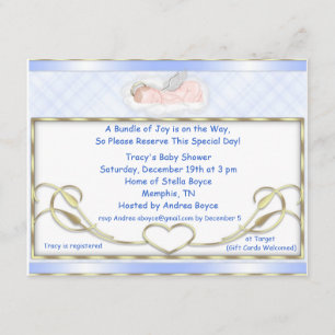 Invitaciones azules de Baby Shower del ángel el