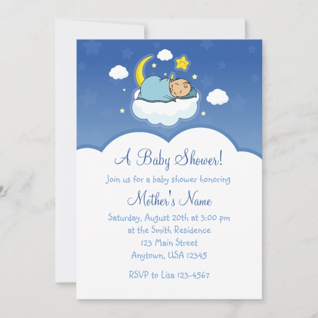invitaciones azules de Baby Shower del bebé de la (Anverso)