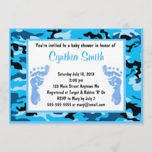 Invitaciones azules de Baby Shower del camuflaje