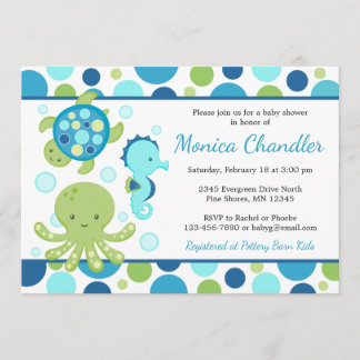 Invitaciones azules de Baby Shower del mar