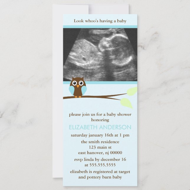 Invitaciones azules de Baby Shower del Sonogram (Anverso)