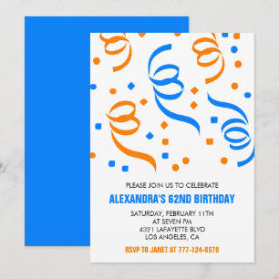 Invitaciones azules de cumpleaños 62 simples con c