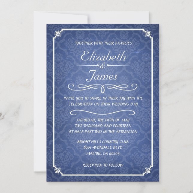 Invitaciones azules de la boda de la pizarra del (Anverso)