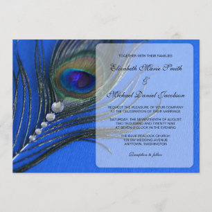 Invitaciones azules de la boda de la pluma del