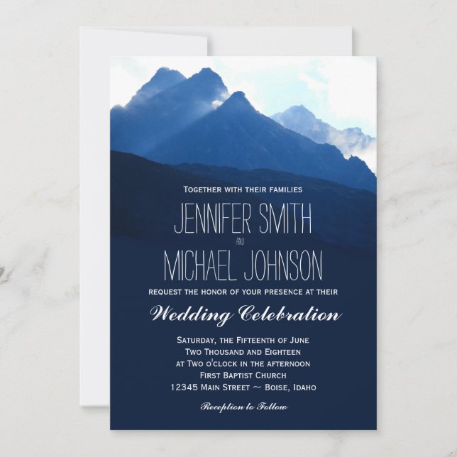 Invitaciones azules de la boda de la silueta de la (Anverso)