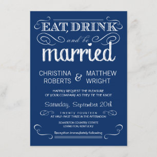 Invitaciones azules de la boda de la tipografía