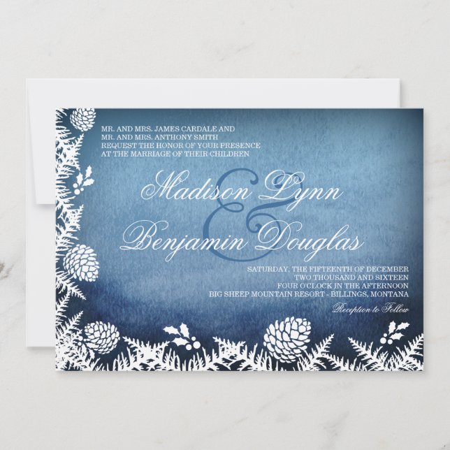 Invitaciones azules de la boda del día de fiesta (Anverso)