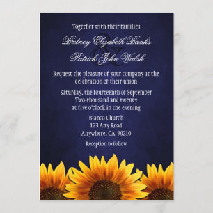 Invitaciones azules de la boda del girasol de la