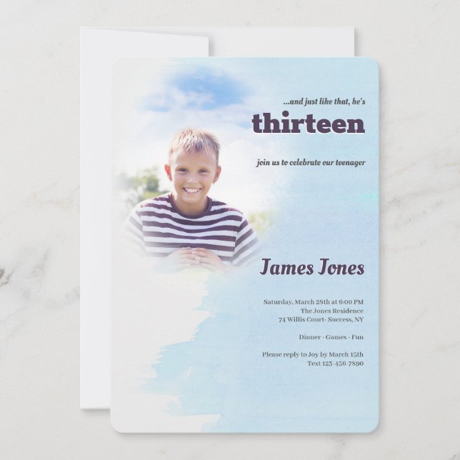 Invitaciones azules de la fiesta de cumpleaños de (Anverso)