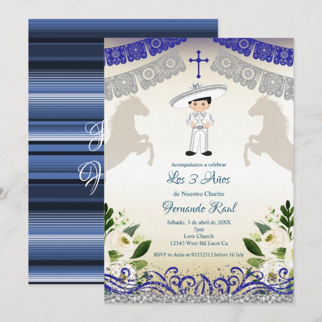 Invitaciones azules de la Marina Mexicana Tres Ano (Anverso / Reverso)