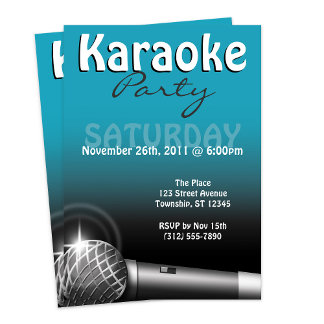 Invitaciones azules de los Fiestas de Karaoke