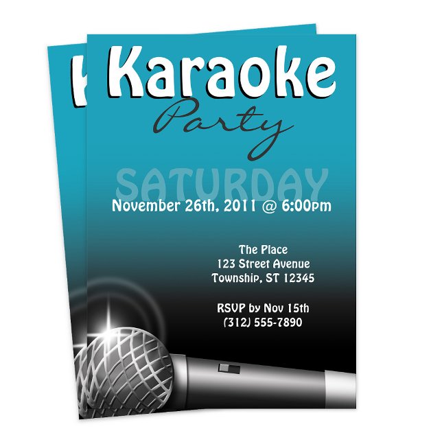 Invitaciones azules de los Fiestas de Karaoke (Karaoke Party Blue Invitations from Starzraven on Zazzle. Downloadable digital evite available, too!)