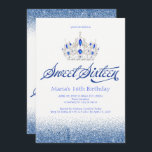 Invitaciones azules del dulce dieciséis del zafiro<br><div class="desc">Las invitaciones azules del dulce dieciséis del zafiro esta invitación atractiva se diseñan con las chispas, el purpurina azul y una tiara chispeante esmeralda para un cumpleaños fabuloso del dulce dieciséis. Hecho para el special por adolescencias, esta invitación azul del dulce dieciséis de la chispa será una introducción fantástica a...</div>