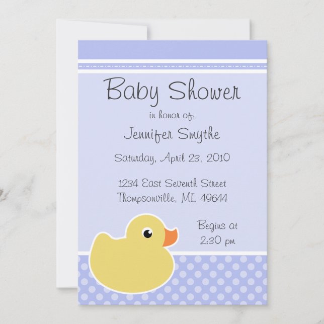 Invitaciones azules Ducky de goma de Baby Shower (Anverso)