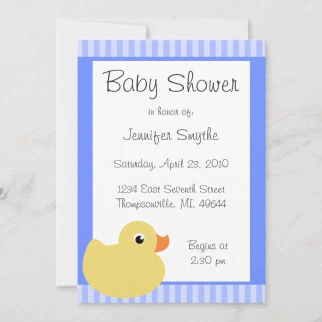 Invitaciones azules Ducky dulces de Baby Shower (Anverso)