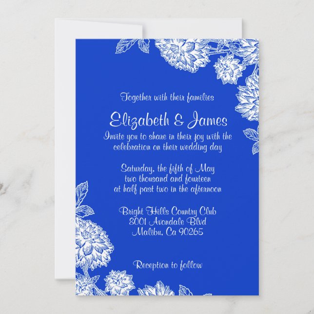 Invitaciones azules elegantes de la boda (Anverso)