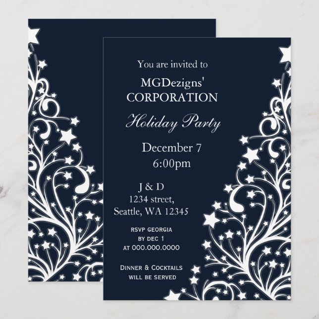 invitaciones azules festivas para la fiesta de vac (Anverso / Reverso)