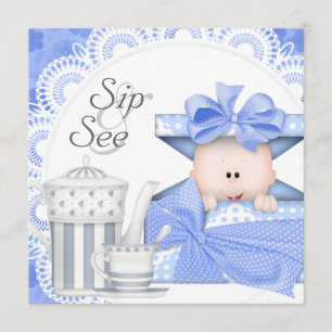 Invitaciones azules grises para bebé niño para sor
