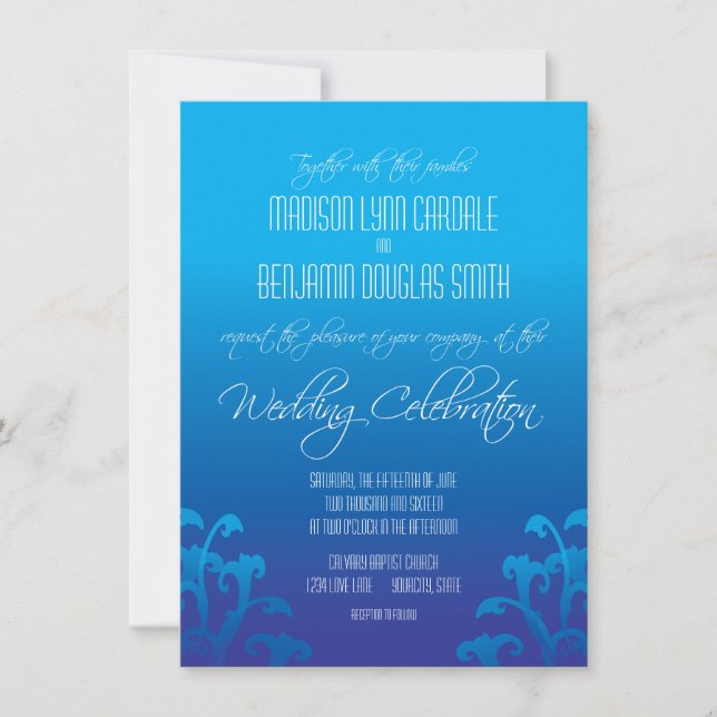 Invitaciones azules modernas de la boda del (Anverso)