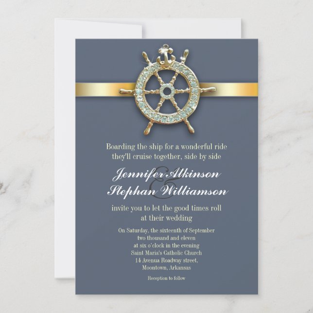 invitaciones azules náuticas del boda de oro (Anverso)