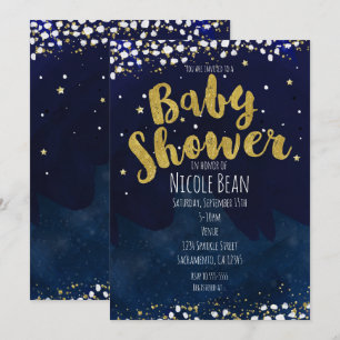 Invitaciones azules y doradas de Baby Shower para