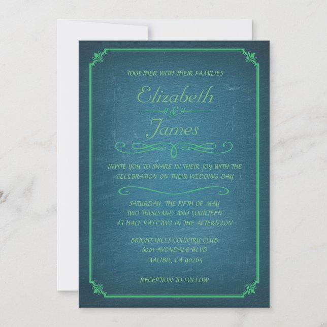 Invitaciones azules y verdes de la boda de la (Anverso)