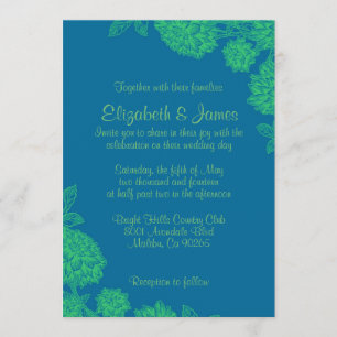 Invitaciones azules y verdes elegantes de la boda