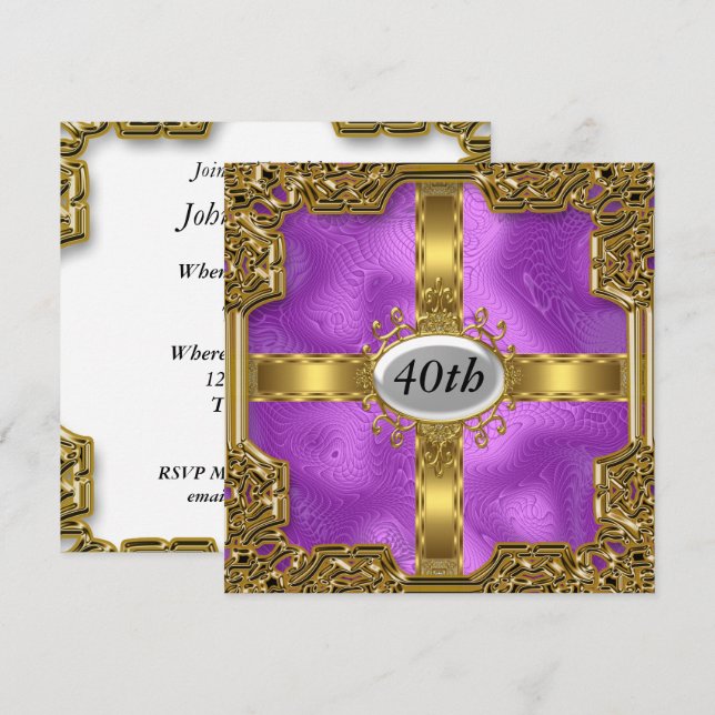 Invitaciones baratas de cumpleaños moradas para fi (Anverso / Reverso)