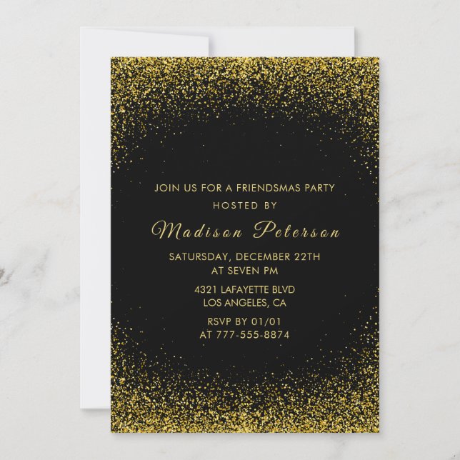 invitaciones Black Friendsmas Brillo Dorado (Anverso)