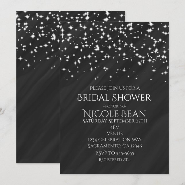 Invitaciones Black & Sparkle Stars Elegant Glamour (Anverso / Reverso)