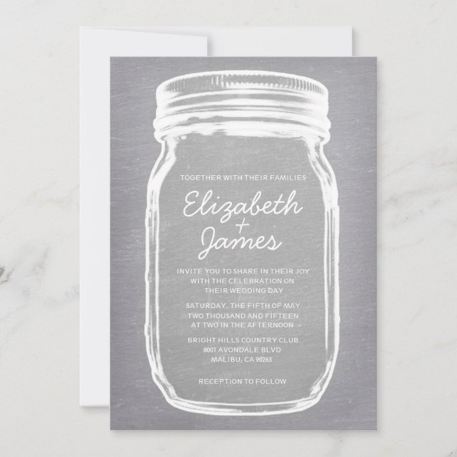 Invitaciones blancas de la boda del tarro de (Anverso)