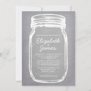 Invitaciones blancas de la boda del tarro de
