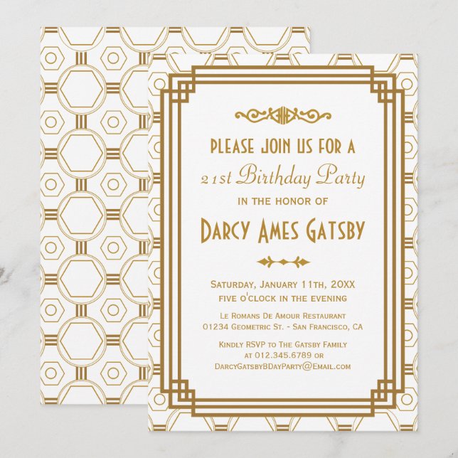 Invitaciones blancas de la fiesta de cumpleaños (Anverso / Reverso)