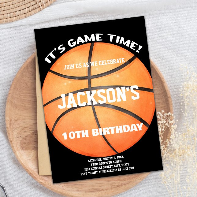 Invitaciones blancas de la pelota de baloncesto ne (Full Ball Black Basketball Ball White Invitations)