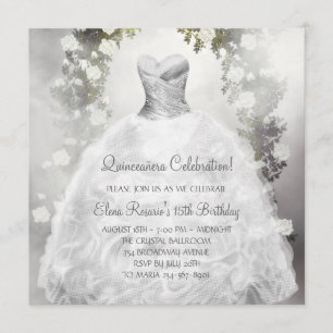Invitaciones Blancas Elegantes de Rosa para Quince