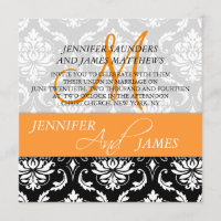 Invitaciones blancas negras anaranjadas de la boda