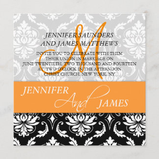 Invitaciones blancas negras anaranjadas de la boda