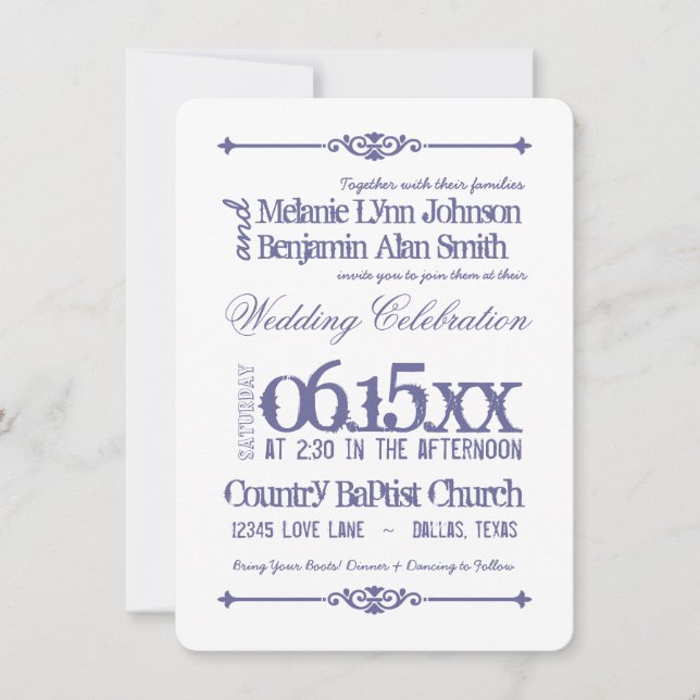 Invitaciones blancas púrpuras de la boda de la (Anverso)