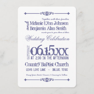 Invitaciones blancas púrpuras de la boda de la