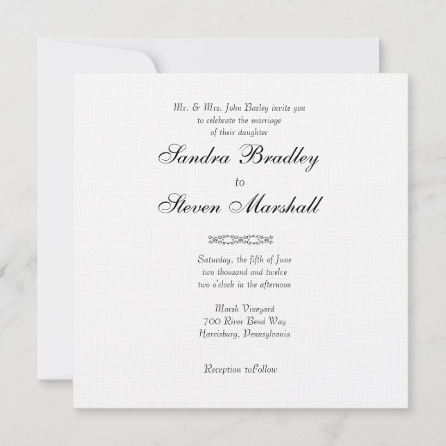 Invitaciones blancas simples de la boda (Anverso)