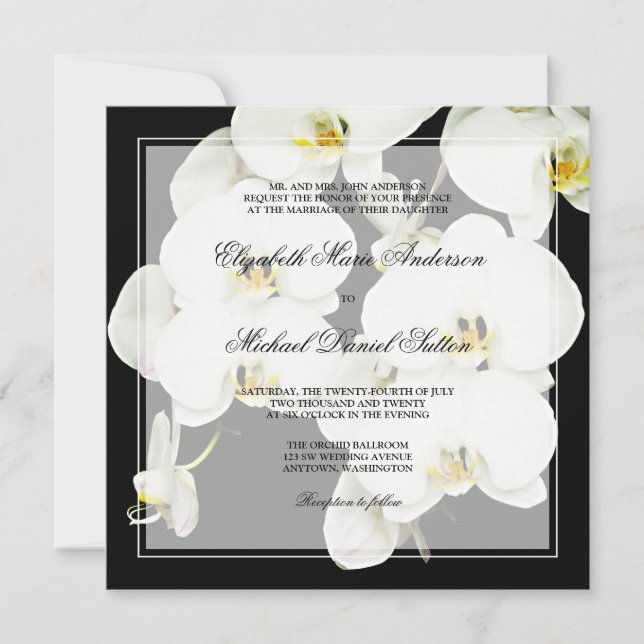 Invitaciones blancos y negros de la boda de la (Anverso)