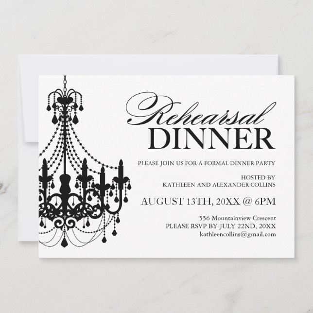 Invitaciones blancos y negros de la cena del (Anverso)