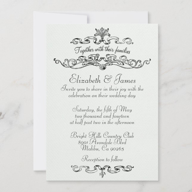 Invitaciones blancos y negros de lujo simples de (Anverso)