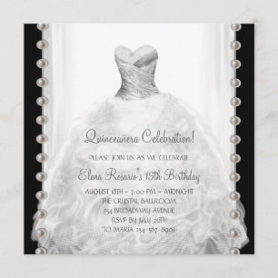 Invitaciones blancos y negros de Quinceanera